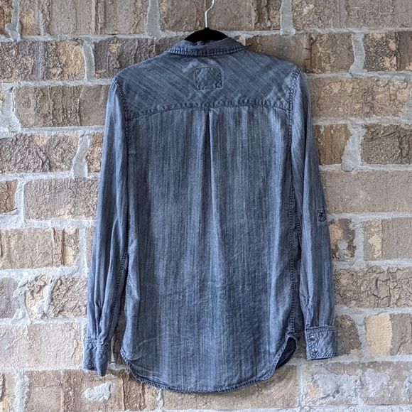 Rails Alexandra Chambray Distressed Grey Denim Shirt Button Long Sleeve XS - Picture 4 of 7